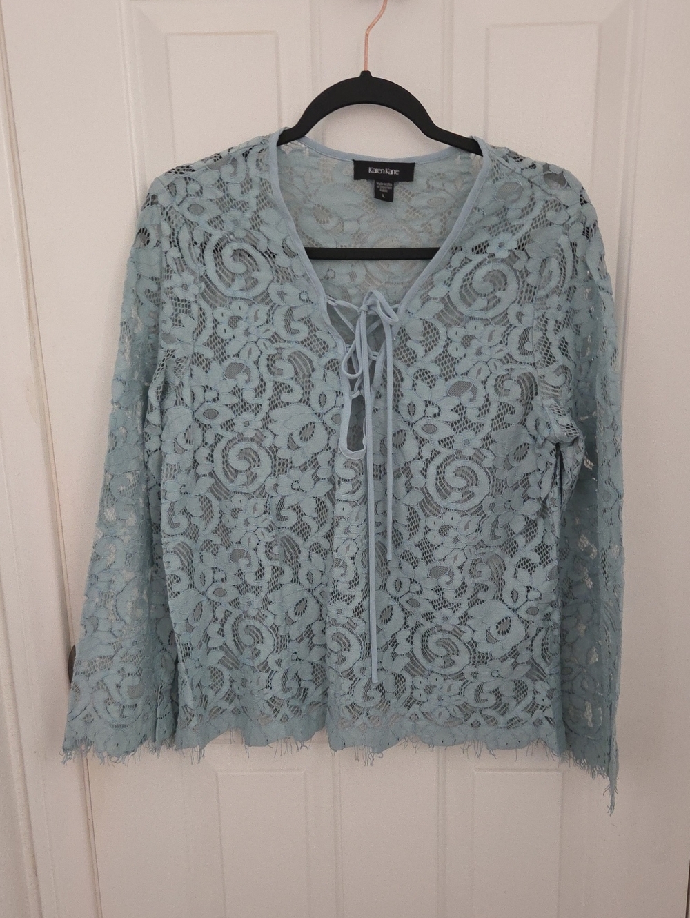 Karen Kane Pale Blue Lace Tie-Front Blouse size large